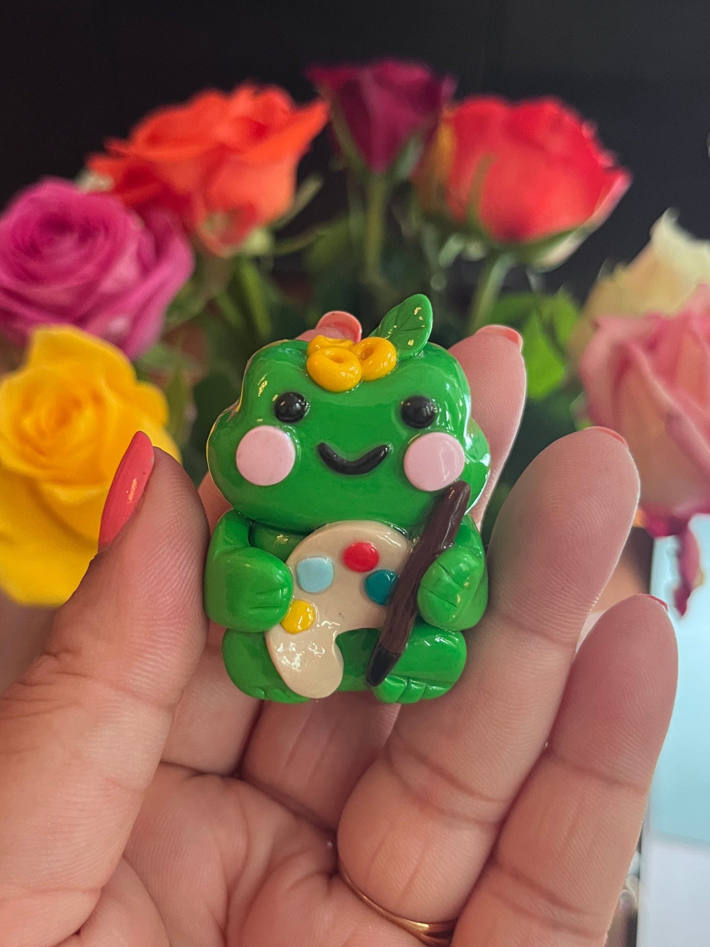 Art Inspired Froggle the Frog Painter Polymer Clay Desk Buddy