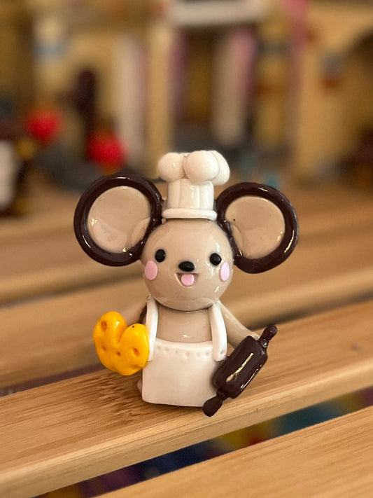 Baking Inspired Chef Squeak the Mouse Polymer Clay Desk Buddy