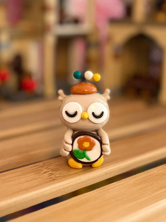 Embroidery Inspired Owletta the Owl Polymer Clay Desk Buddy
