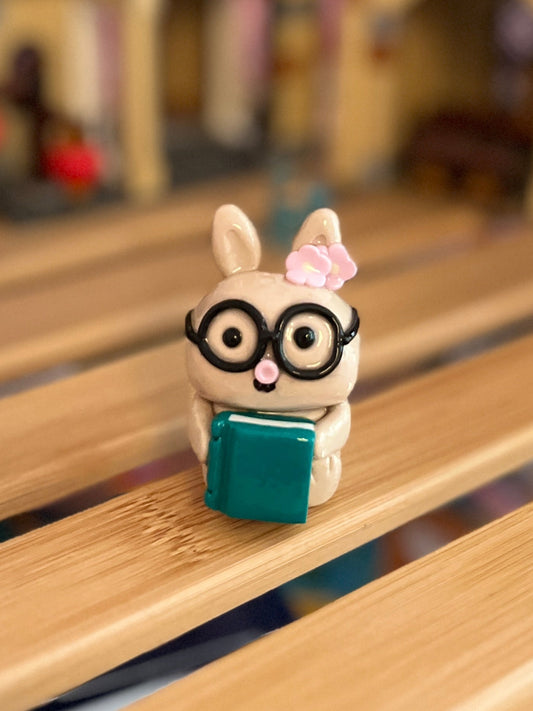 Reading Inspired Nibbles the Bunny Polymer Clay Desk Buddy
