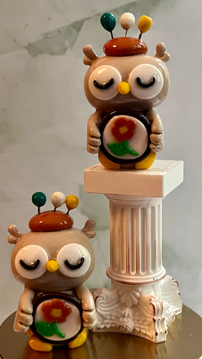 Embroidery Inspired Owletta the Owl Polymer Clay Desk Buddy