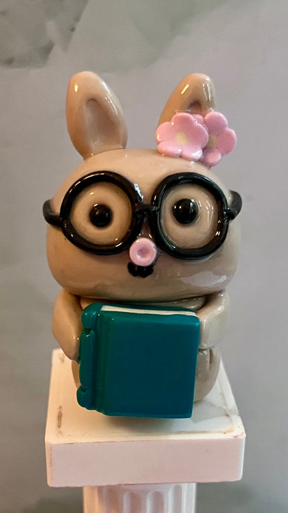 Reading Inspired Nibbles the Bunny Polymer Clay Desk Buddy