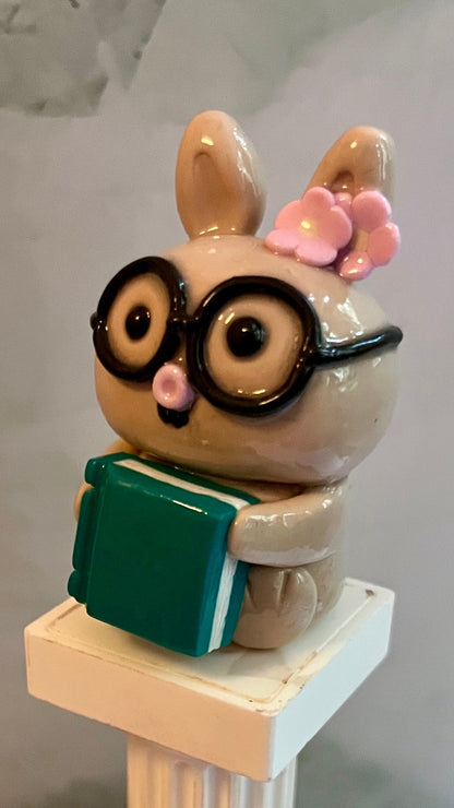 Reading Inspired Nibbles the Bunny Polymer Clay Desk Buddy