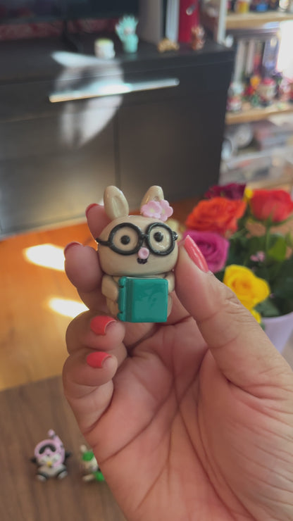 Reading Inspired Nibbles the Bunny Polymer Clay Desk Buddy